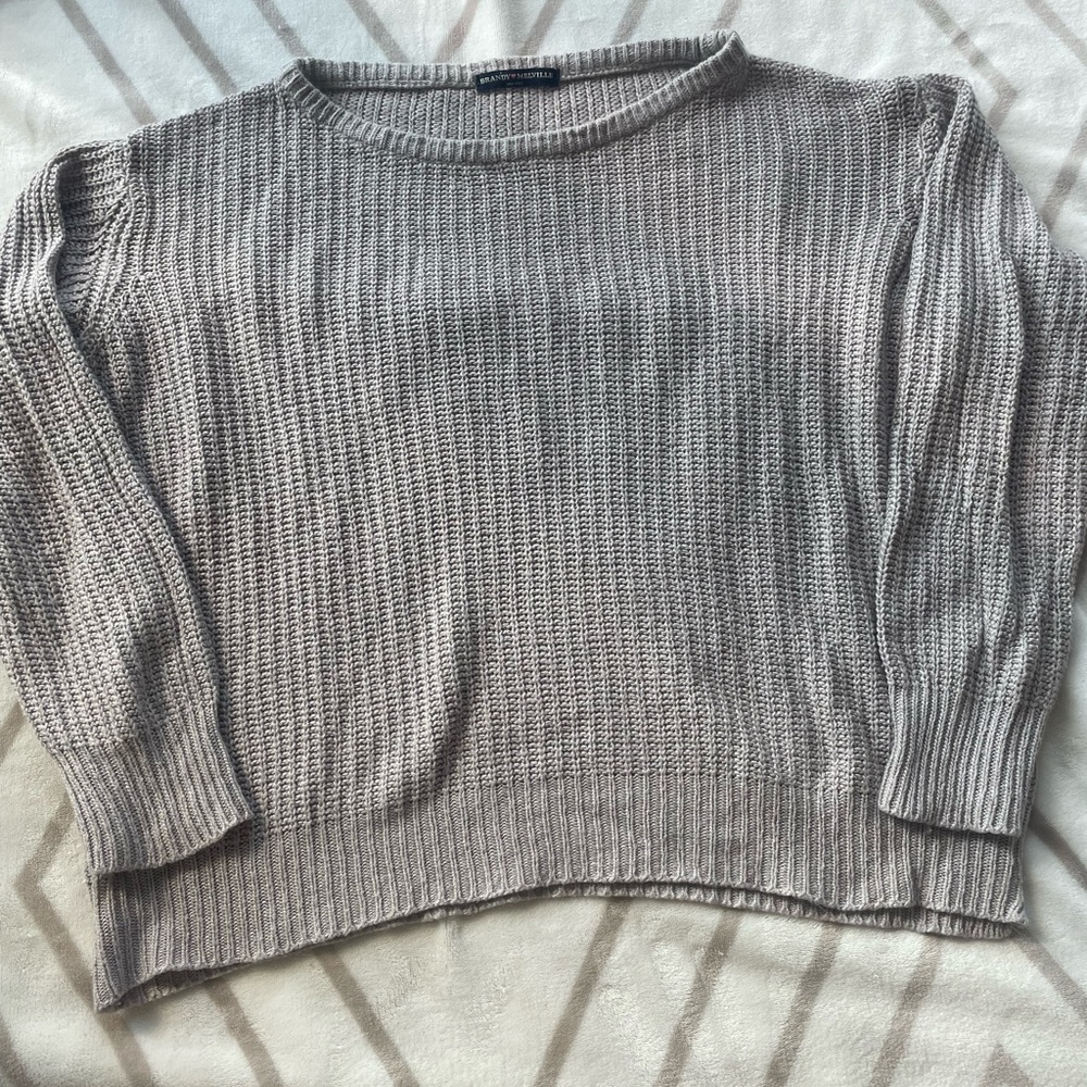 VGUC Brandy Melville Oversized Light Gray Knit Crew Neck Sweater one size